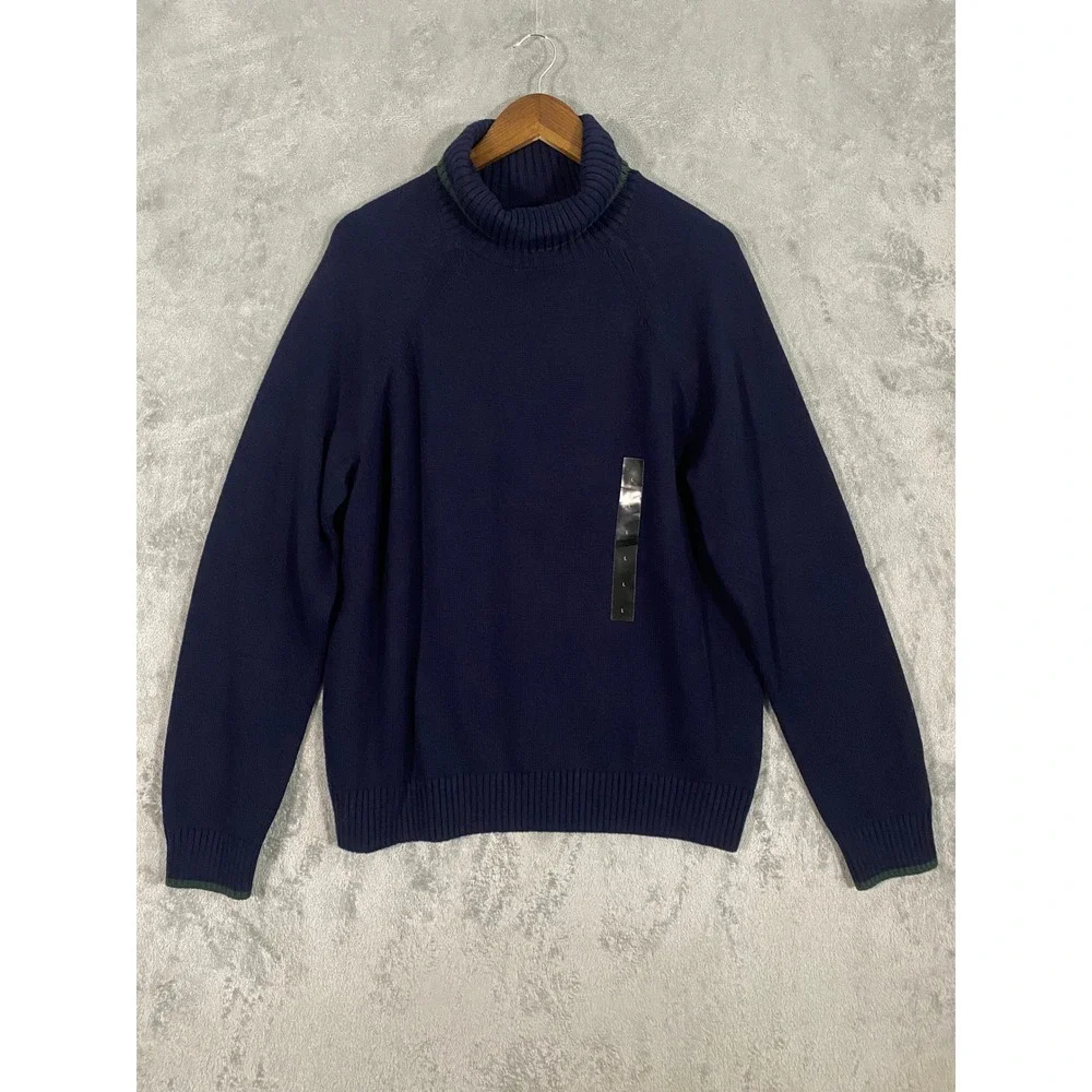 Banana‎ Republic Sweater Mens L Navy Blue Apres Ski Turtleneck Cotton Wool Blend